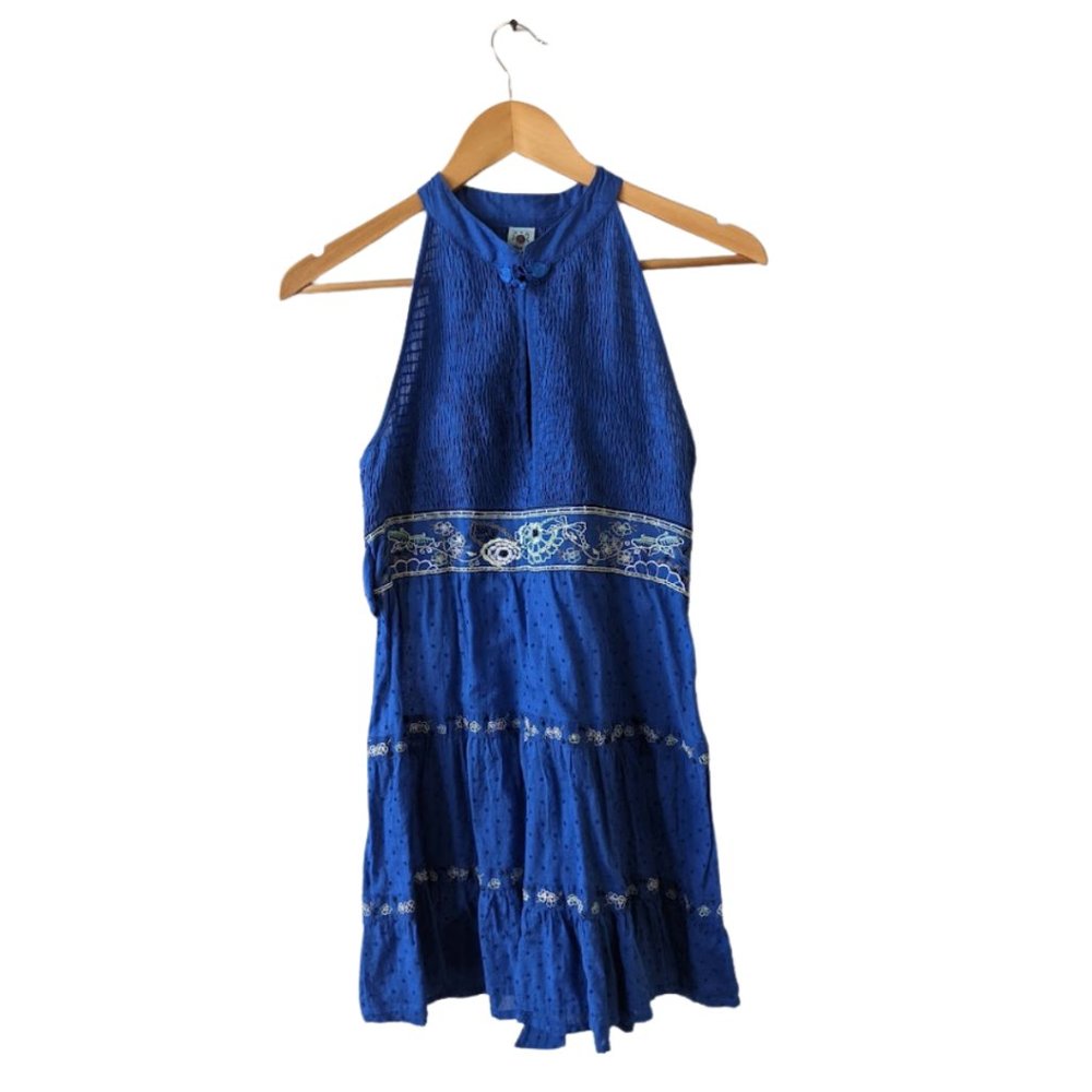 Free People Short Sleeve Empire Baby Doll Blue Tunic Top Size 8